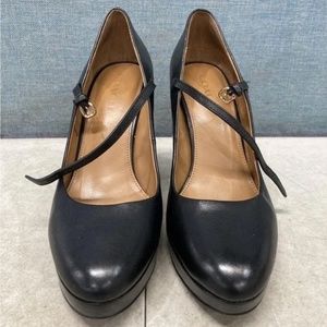 Coach Womens black leather round toe platform block pump heels size 10B